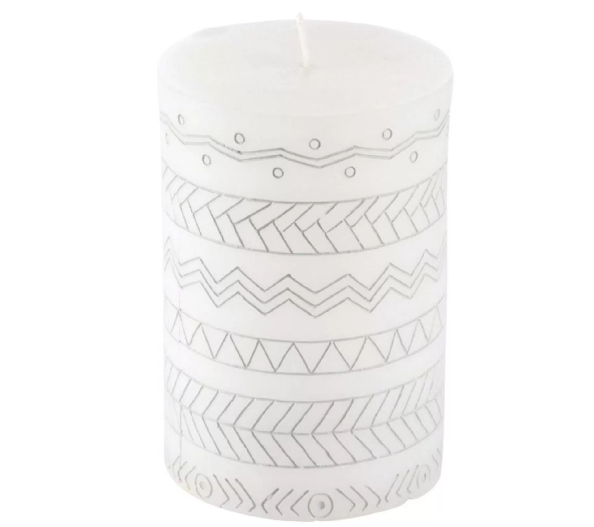 Flash Sale * Bougie Pilier Embossee "Graphic Ethnic" 10Cm Blanc