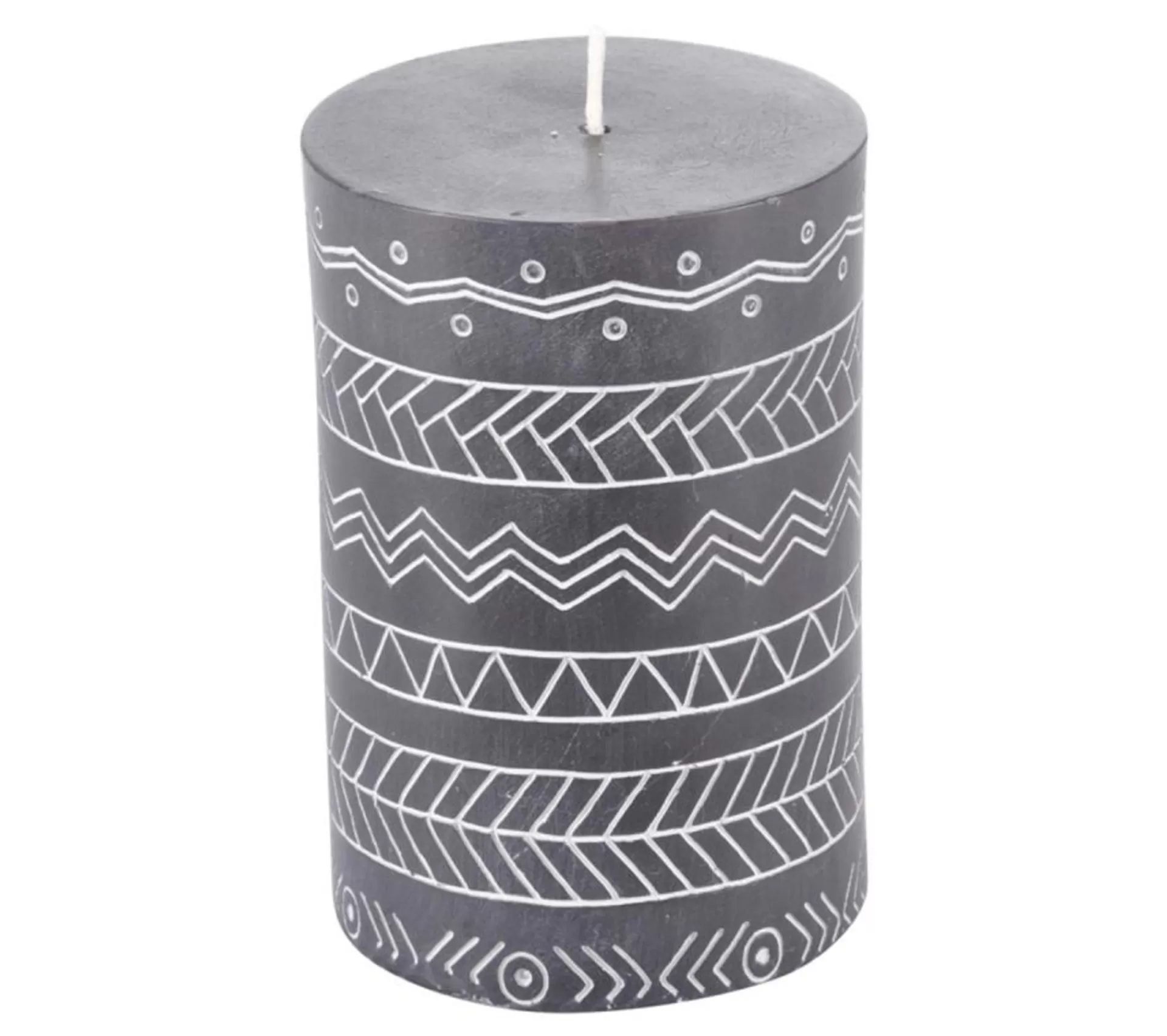 Flash Sale * Bougie Pilier Embossee "Graphic Ethnic" 10Cm Noir
