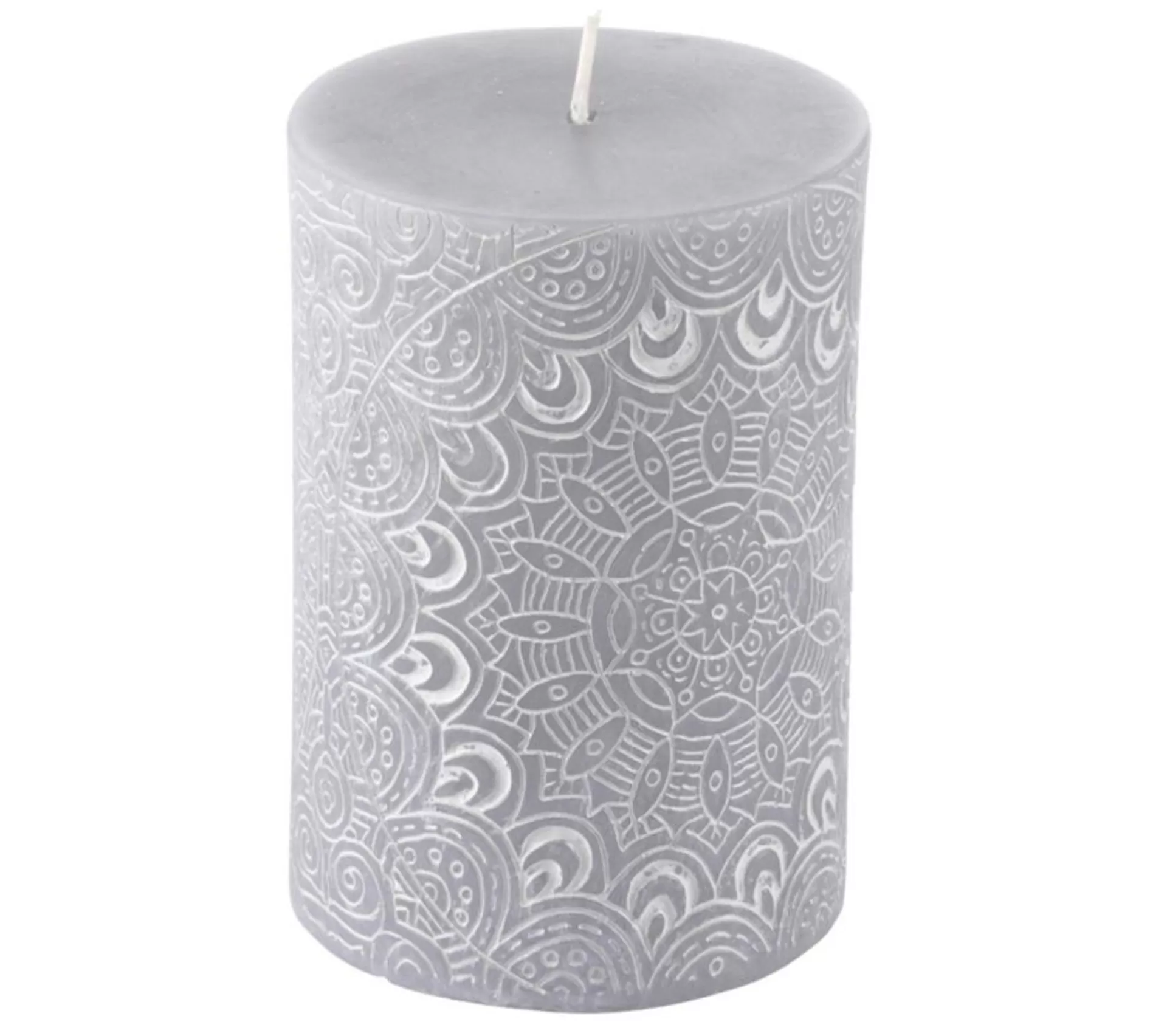Online * Bougie Pilier Mandala "Graphic Ethnic" 10Cm Gris Clair