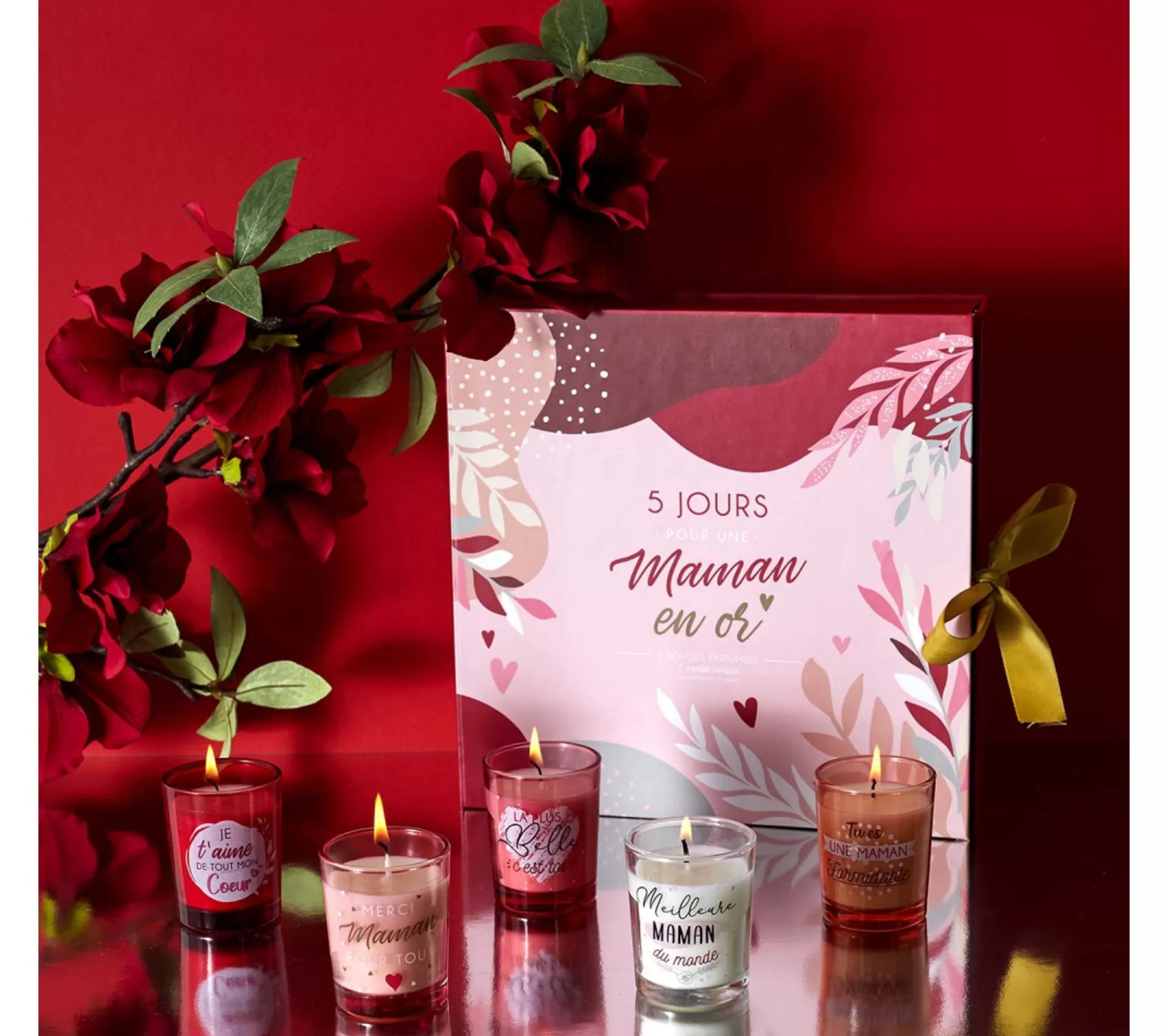 New * Calendrier 5 Bougies Parfumees "Maman" 6Cm Rose