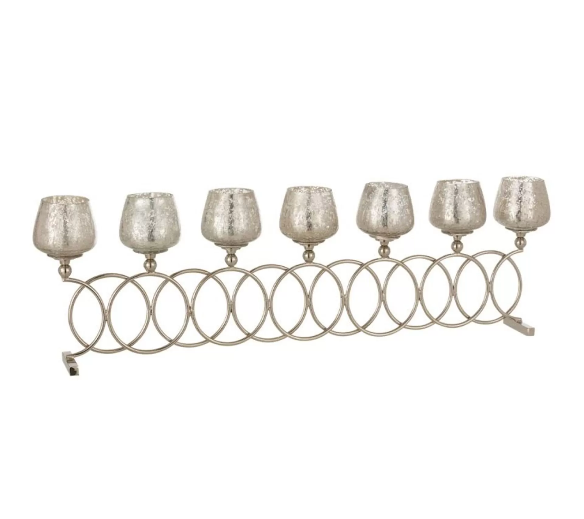 New * Lot 8 Photophores Anneaux "Craquele" 75Cm Argent