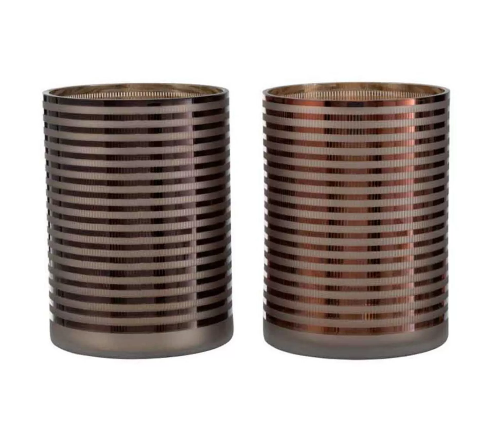 Discount * Lot De 2 Photophores "Verre Raye" 24Cm Marron