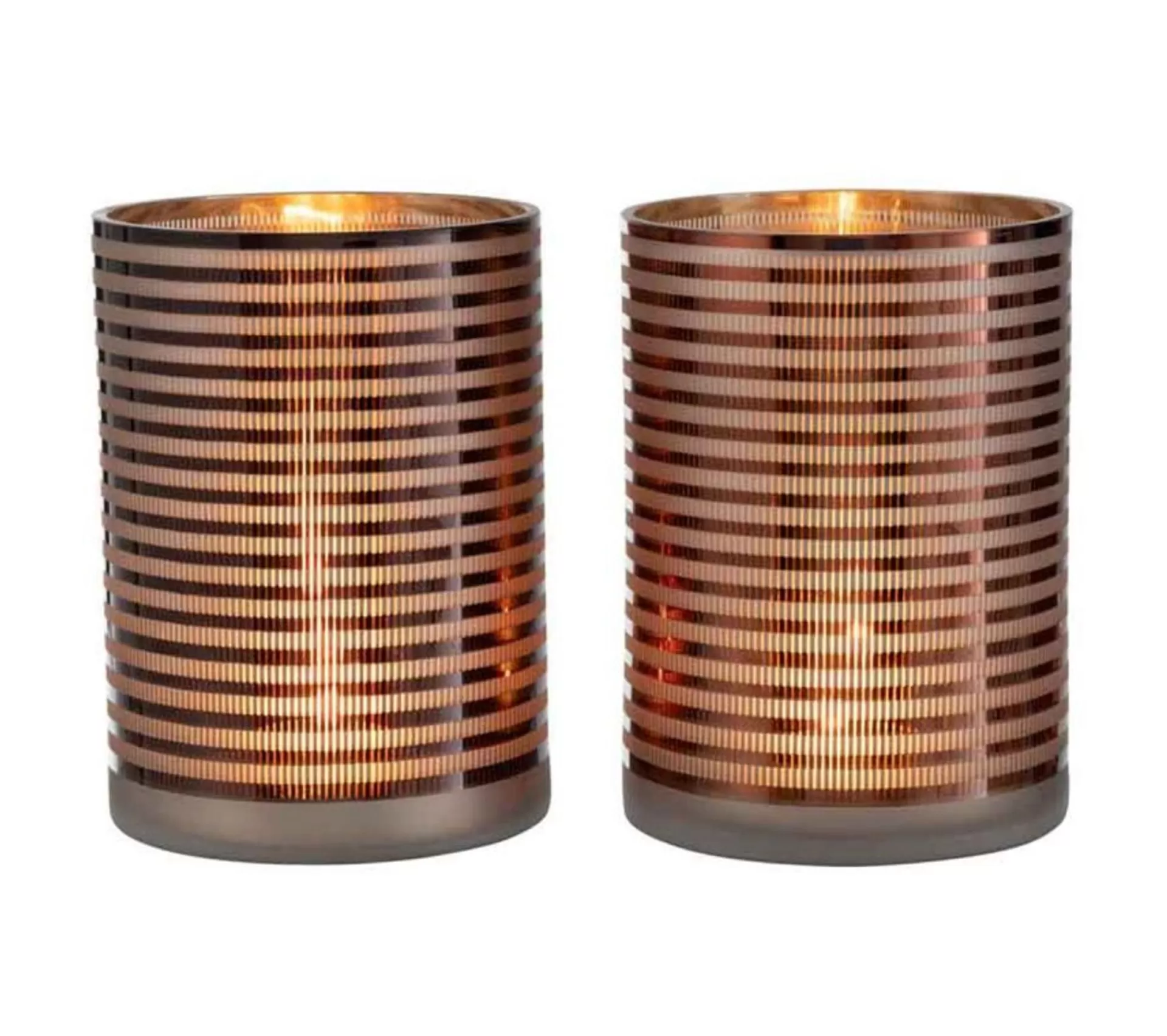 Discount * Lot De 2 Photophores "Verre Raye" 24Cm Marron
