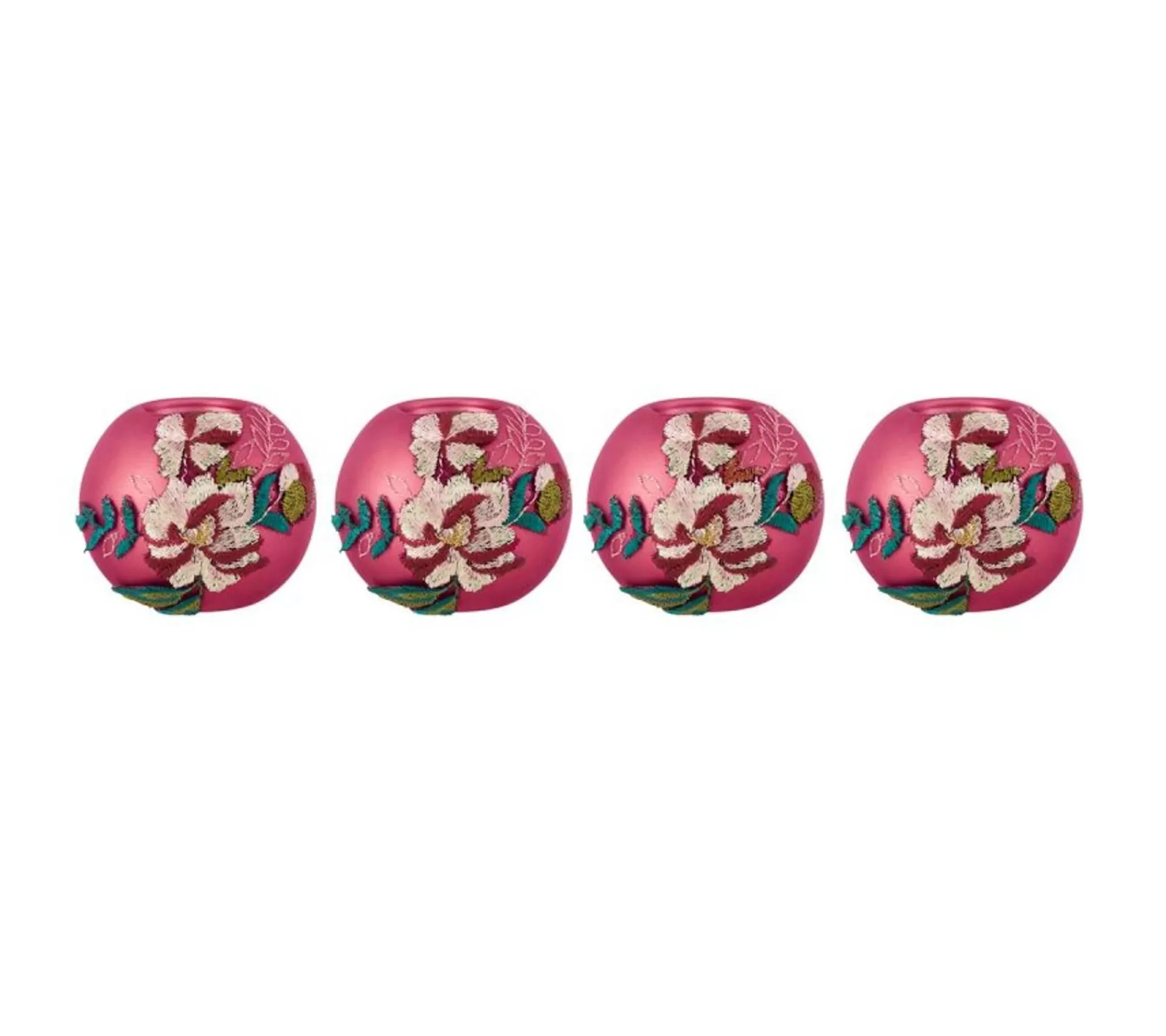 New * Lot De 4 Photophores Design "Fleurs" 10Cm Rose