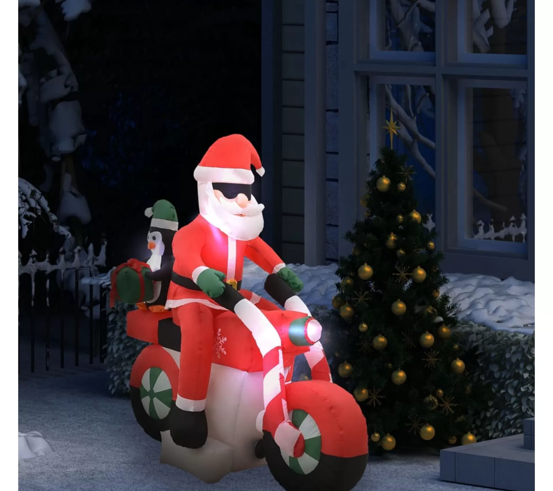 New * Pere Noël Gonflable Sur Moto Led Ip44 160 Cm