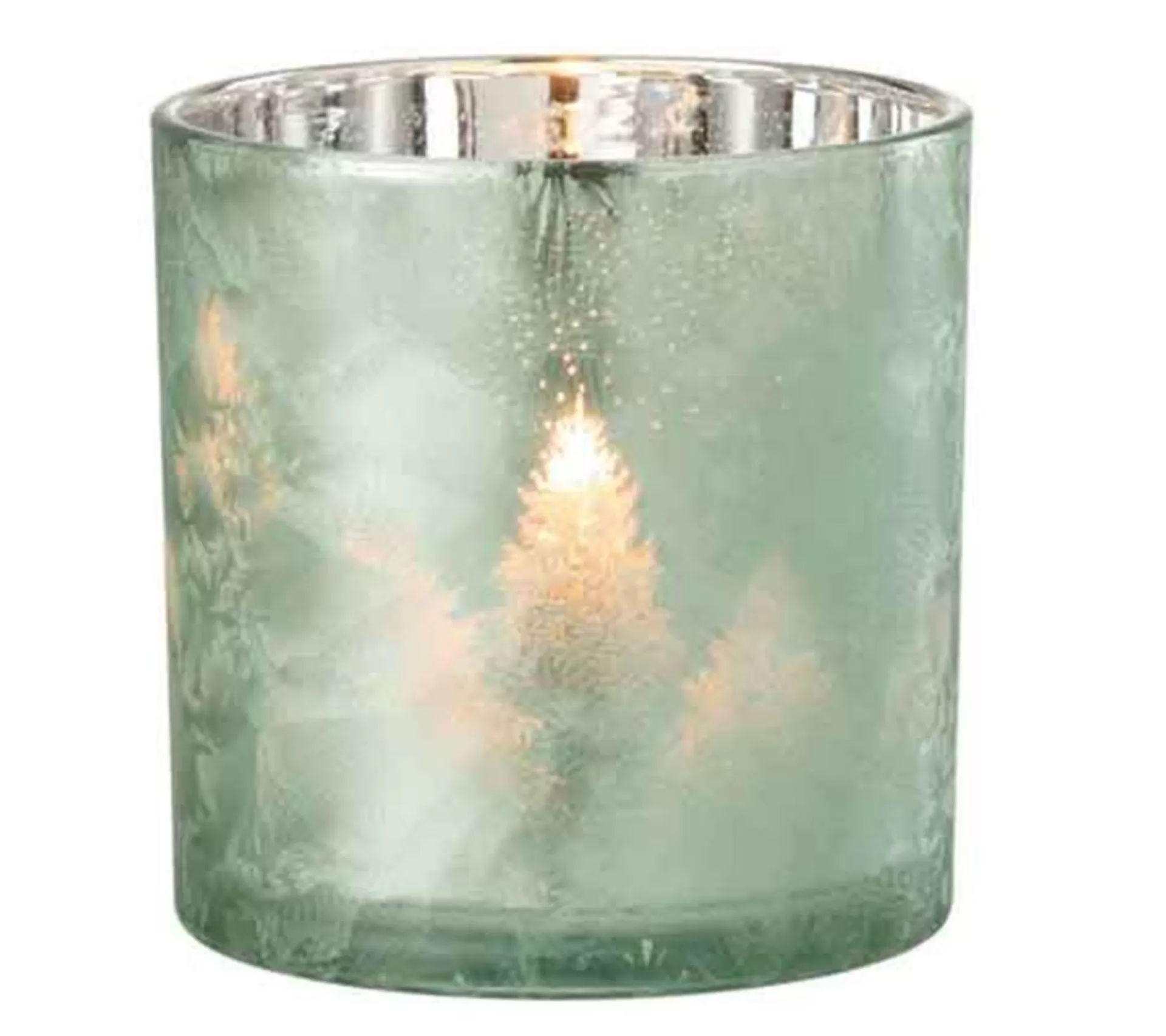 Fashion * Photophore En Verre "Arbre" 15Cm Vert Et Argent