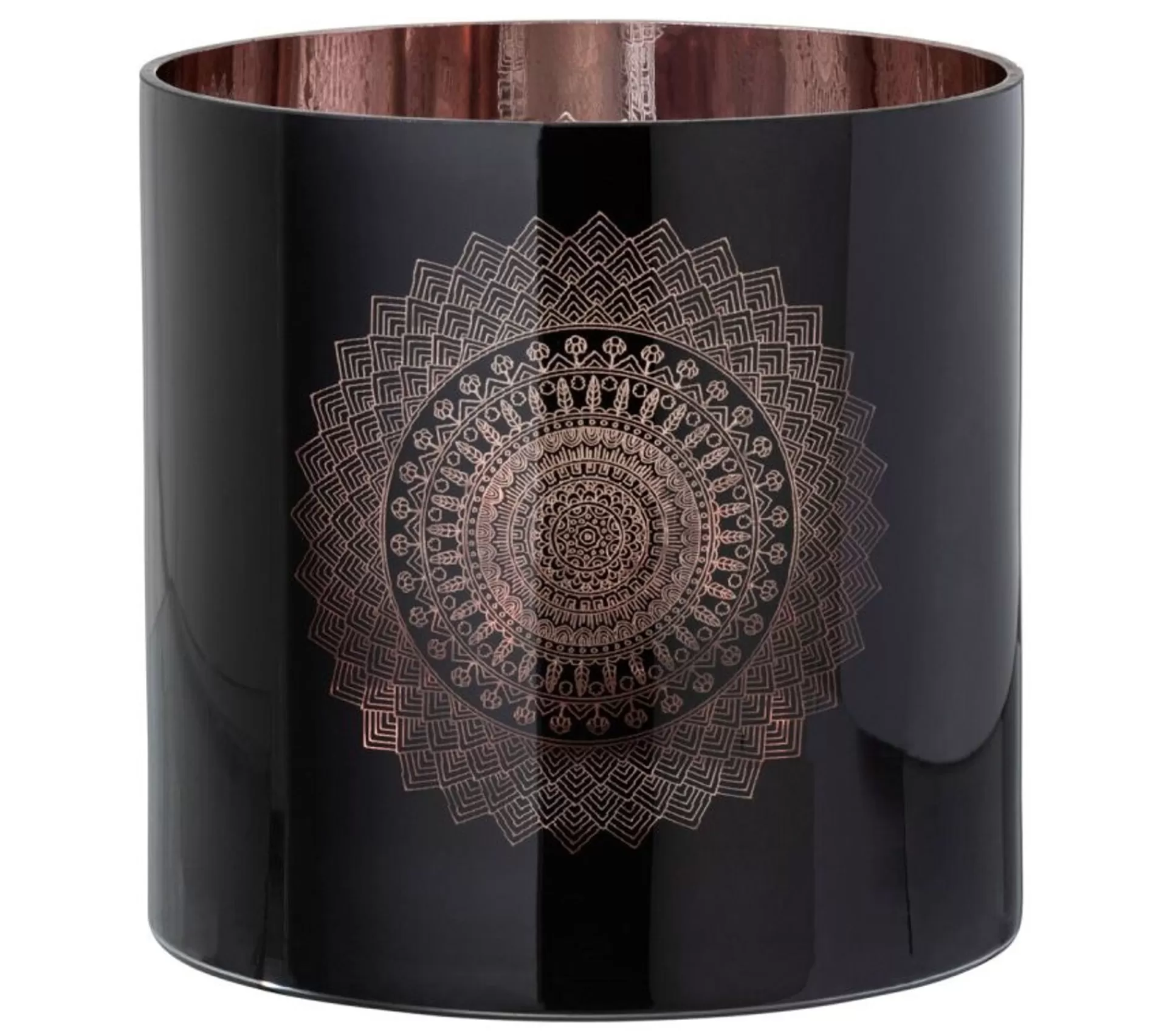 Clearance * Photophore En Verre "Boho" 20Cm Noir Et Cuivre