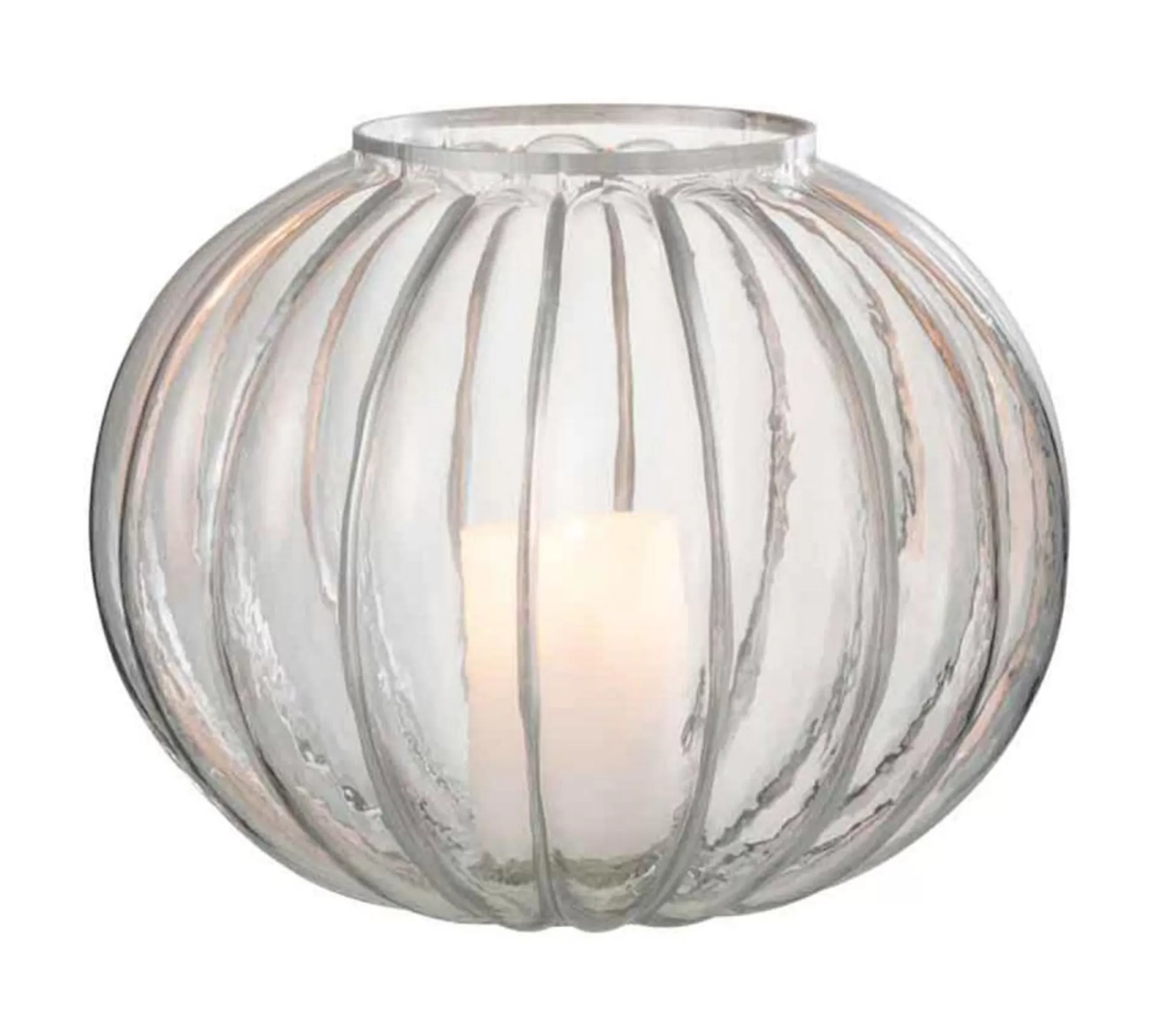 New * Photophore En Verre "Boule" 29Cm Argent