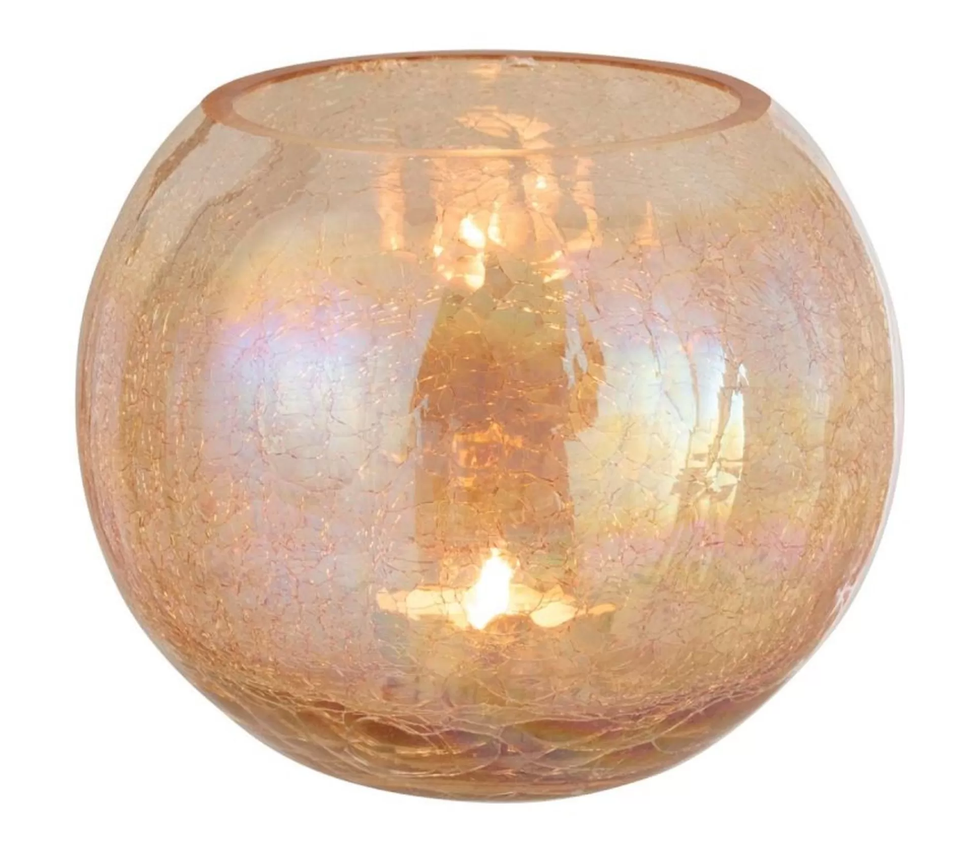 Discount * Photophore En Verre "Boule Craquelee" 20Cm Ambre