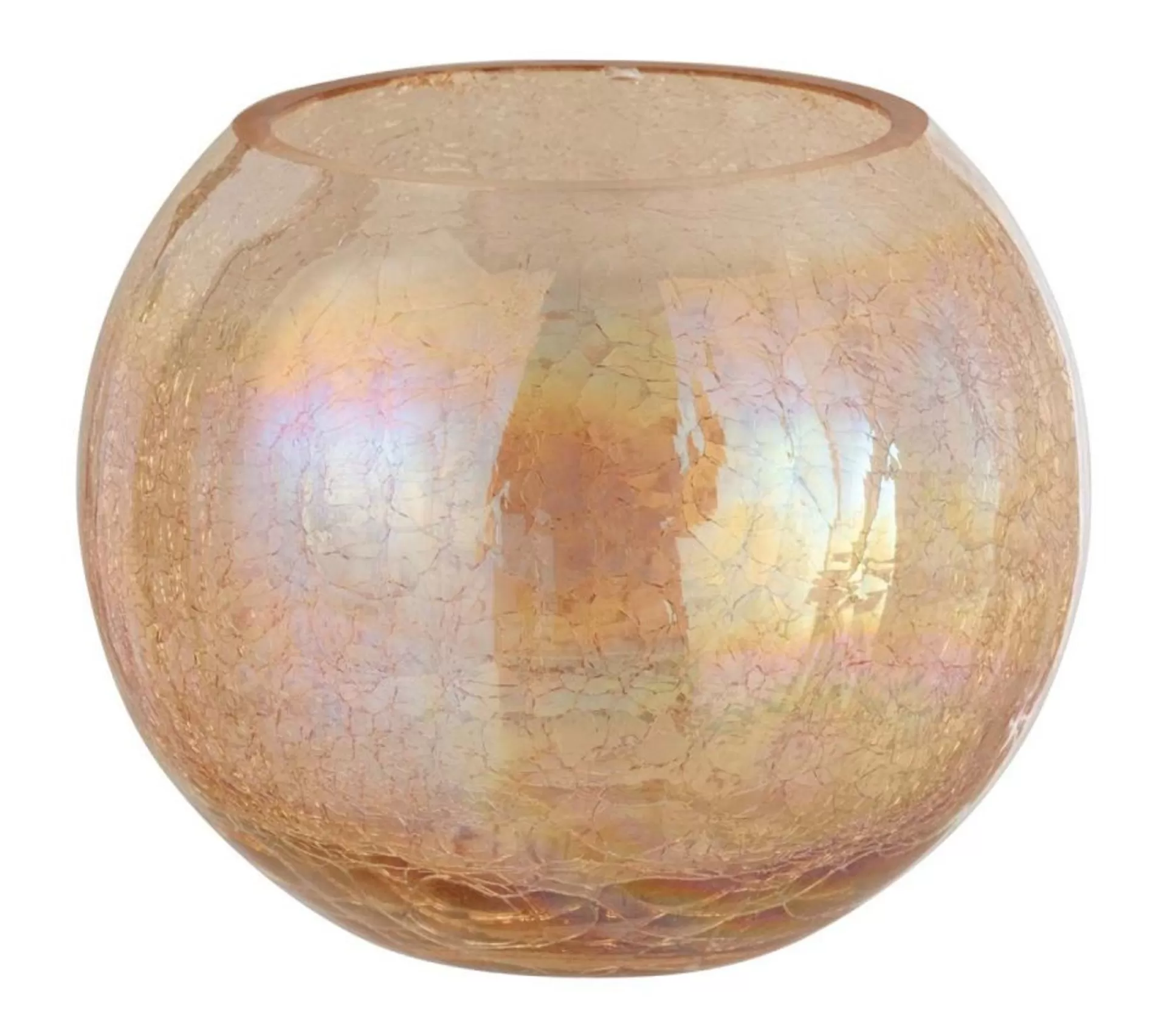 Discount * Photophore En Verre "Boule Craquelee" 20Cm Ambre