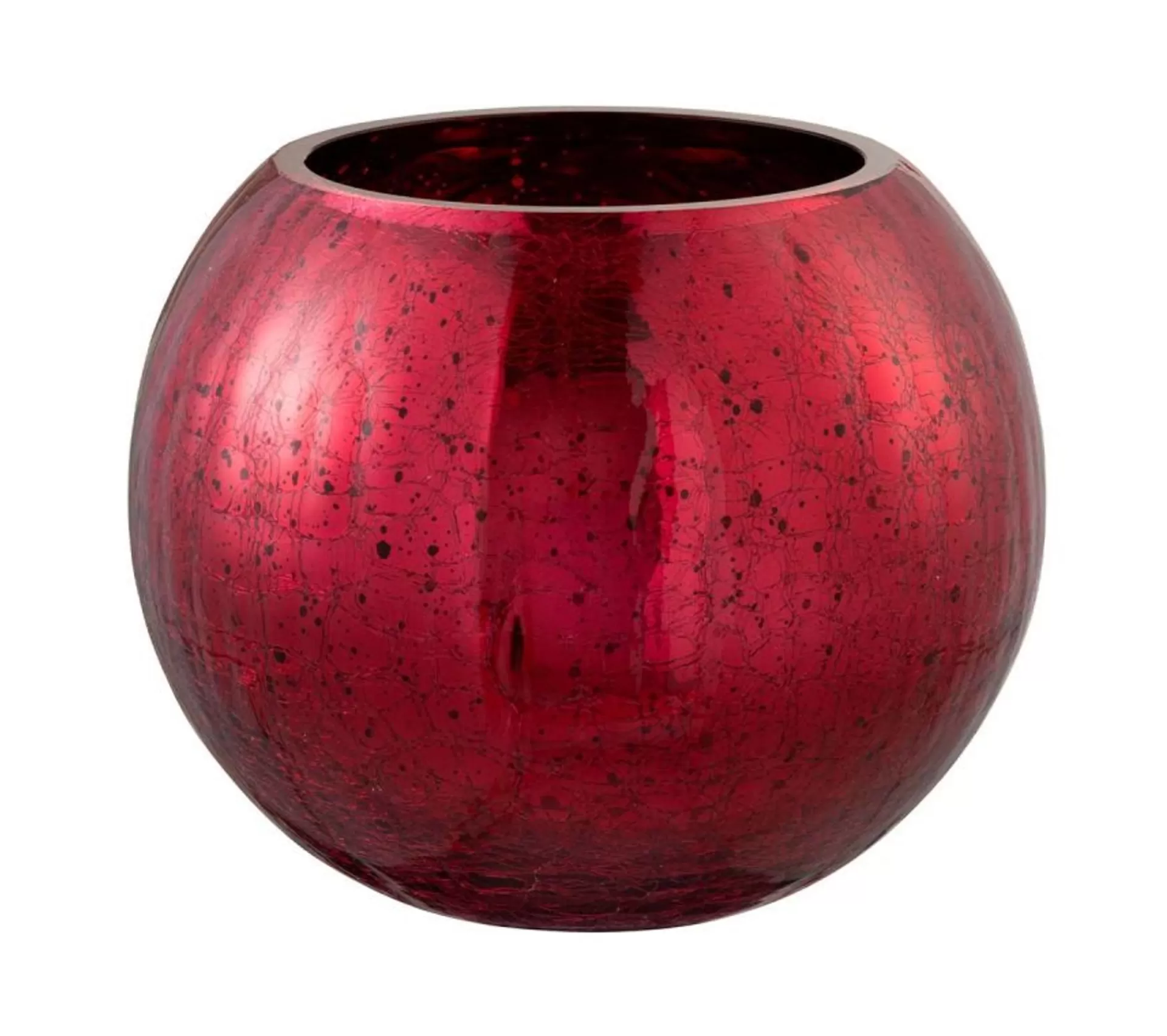 Clearance * Photophore En Verre "Boule Craquelee" 20Cm Rouge