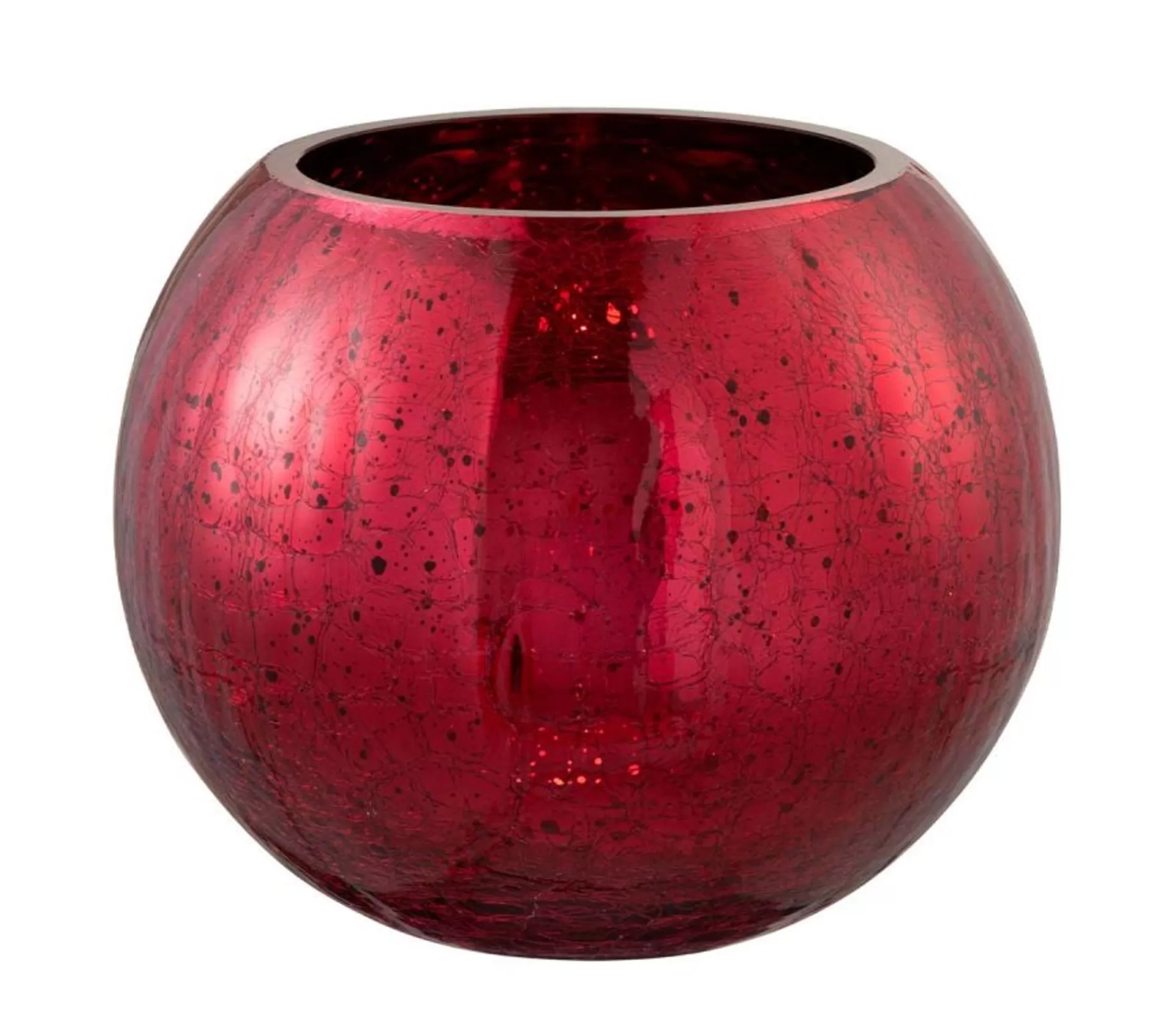 Clearance * Photophore En Verre "Boule Craquelee" 20Cm Rouge
