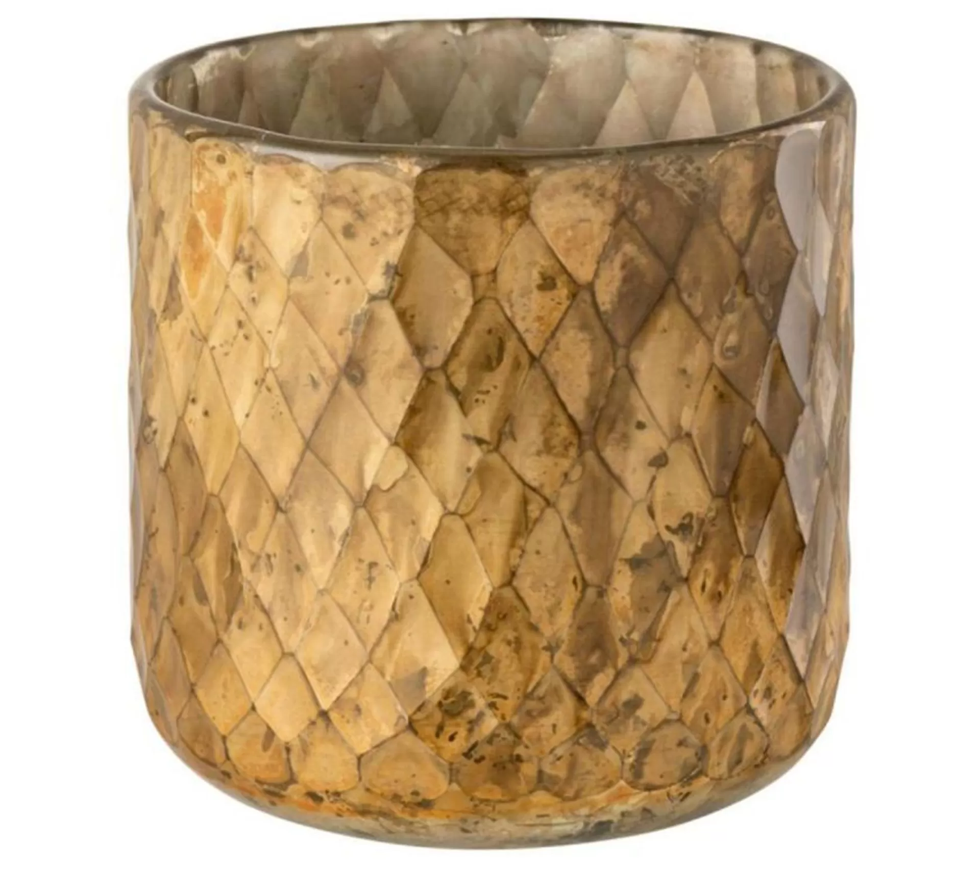 Flash Sale * Photophore En Verre Design "Quadrille" 14Cm Or
