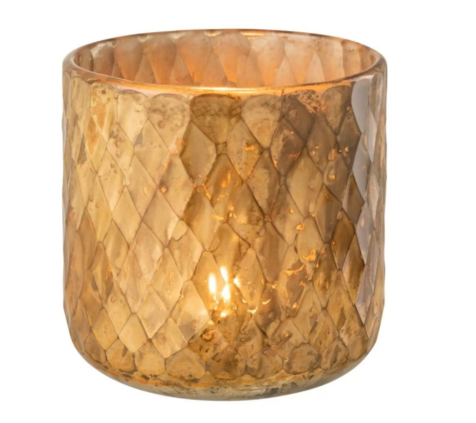 Flash Sale * Photophore En Verre Design "Quadrille" 14Cm Or