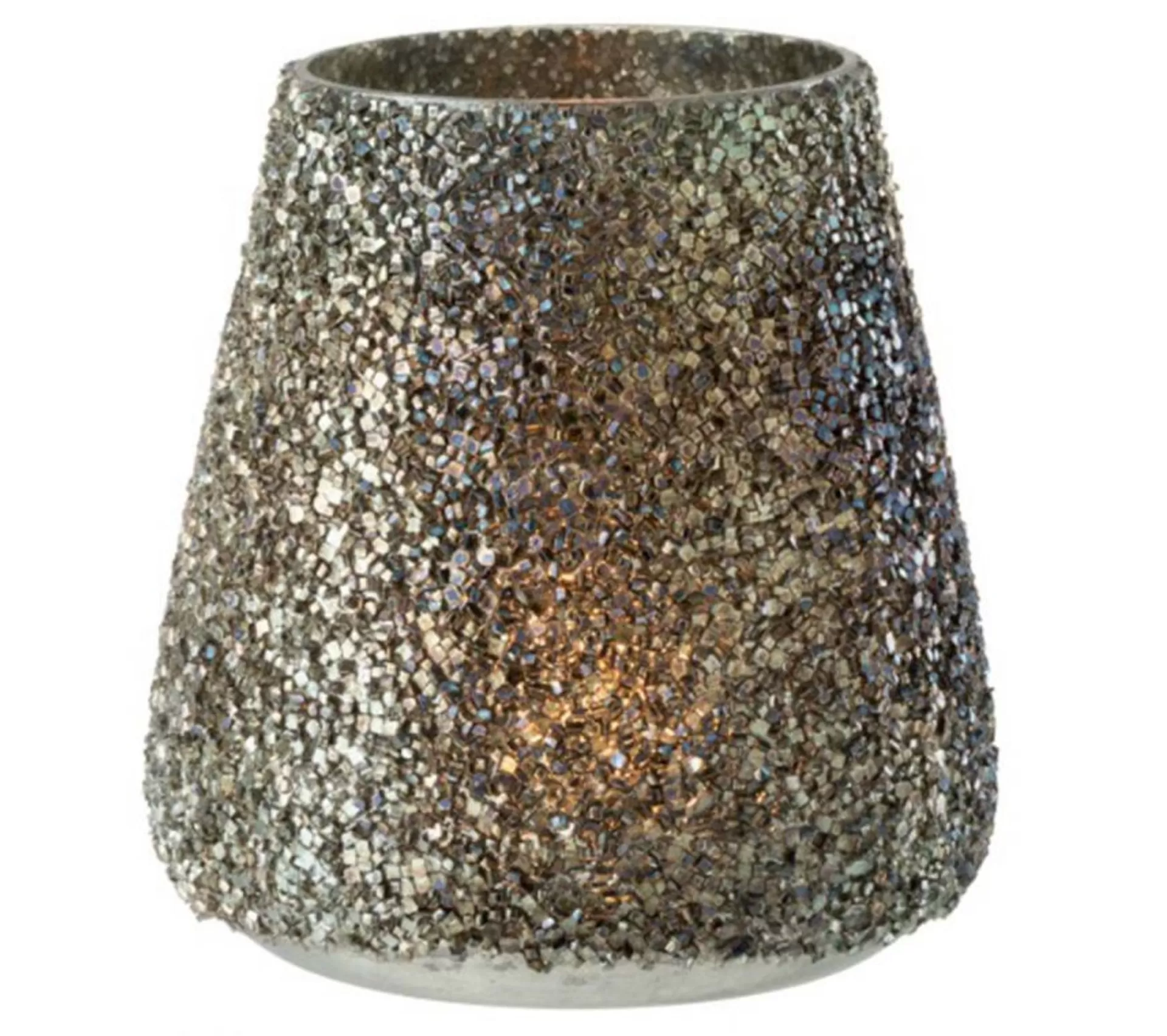 New * Photophore En Verre "Paillettes" 16Cm Vert