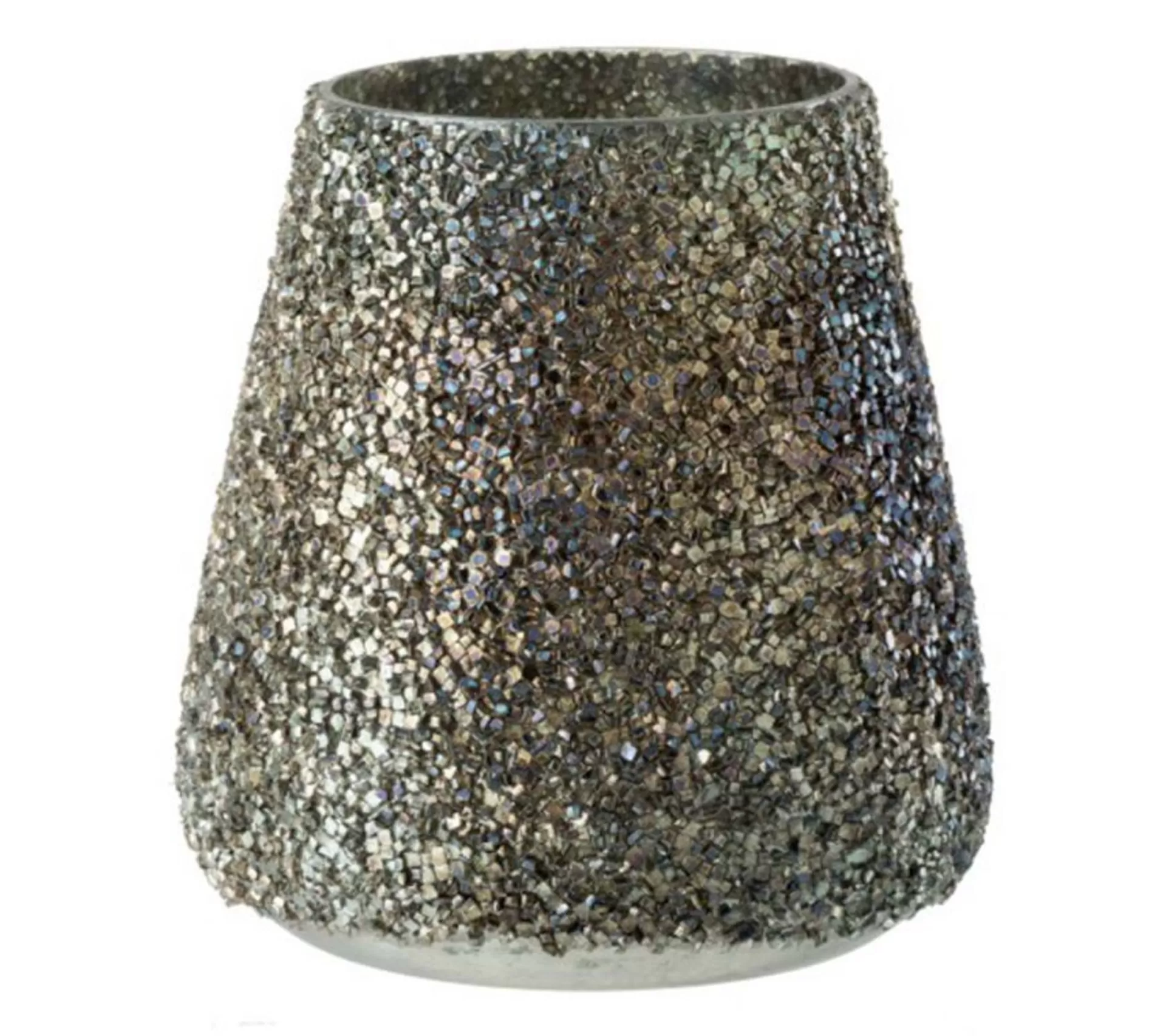 New * Photophore En Verre "Paillettes" 16Cm Vert