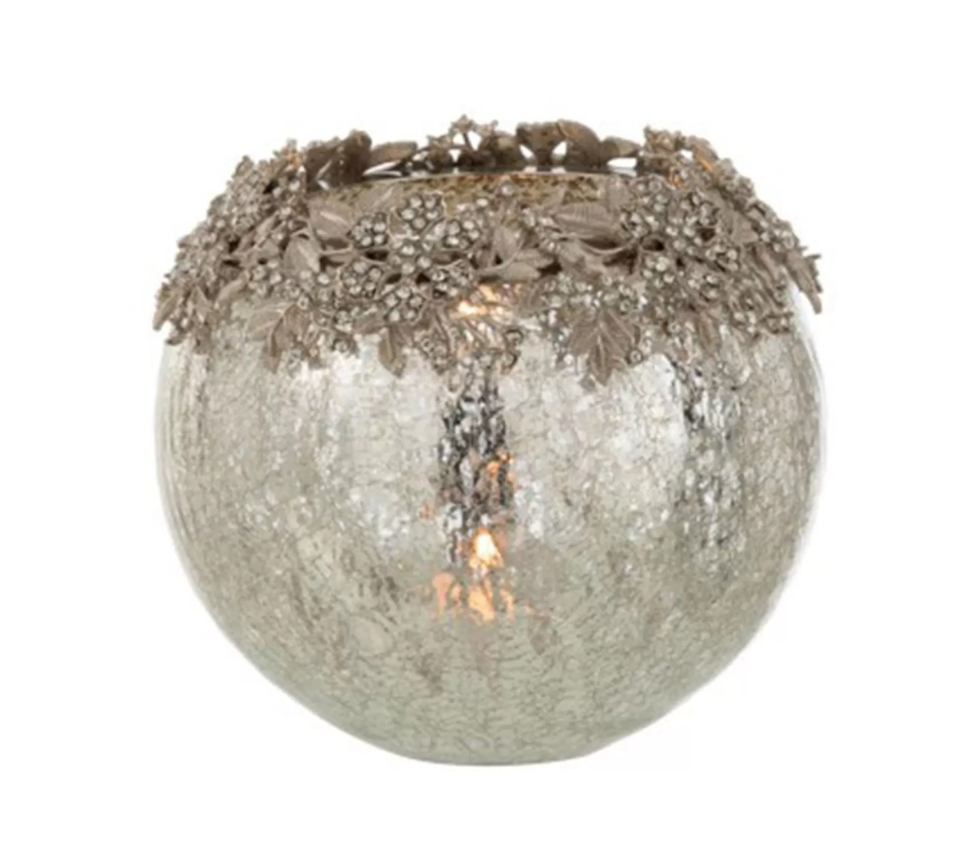 Discount * Photophore Rond Design Metal "Bijou" 16Cm Argent