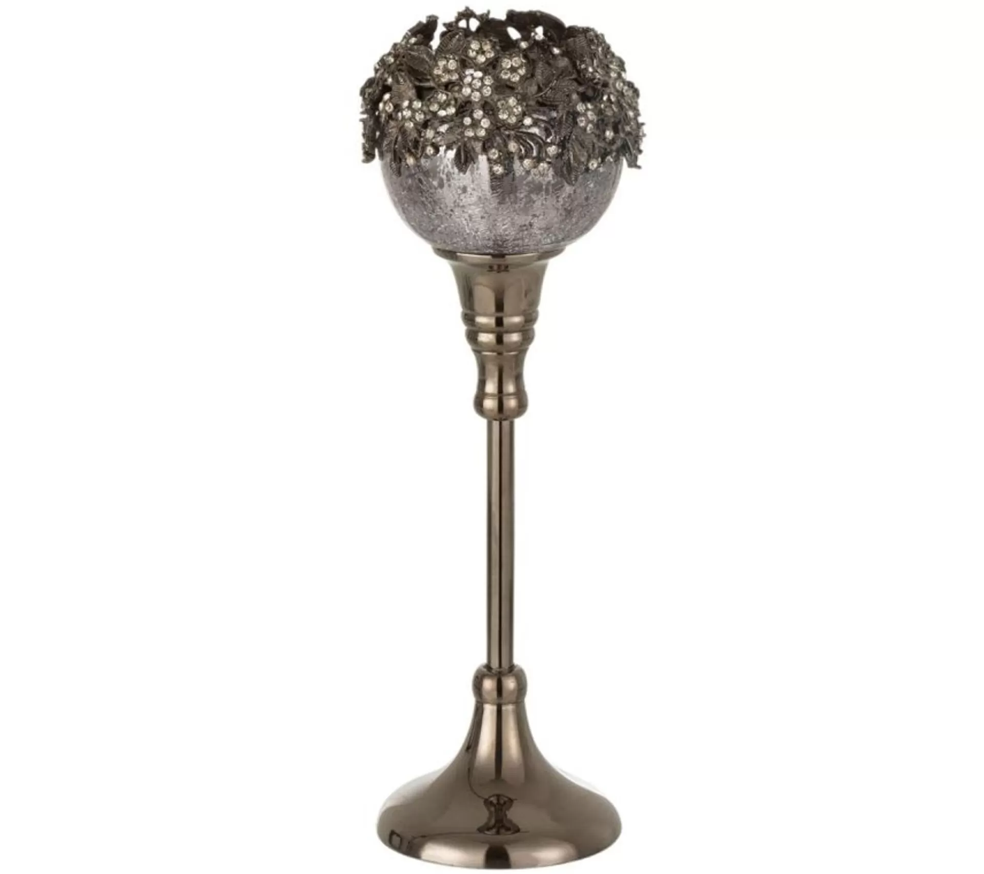 Clearance * Photophore Sur Pied Avec Bijoux "Gilo" 27Cm Gris