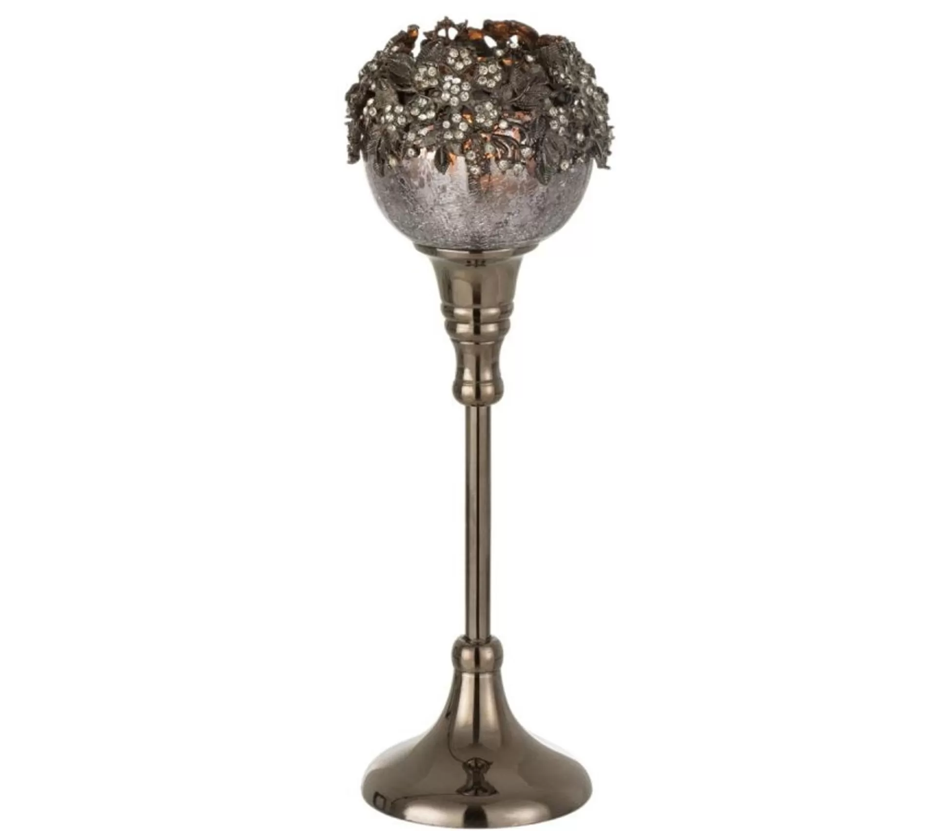 Clearance * Photophore Sur Pied Avec Bijoux "Gilo" 27Cm Gris
