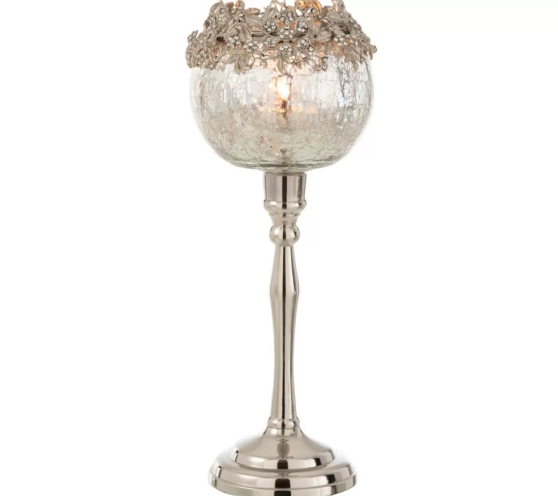 Hot * Photophore Sur Pied En Metal "Bijou" 33Cm Argent