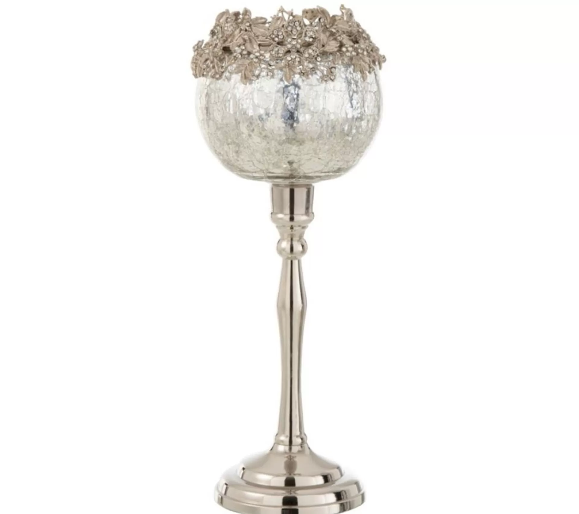 Hot * Photophore Sur Pied En Metal "Bijou" 33Cm Argent