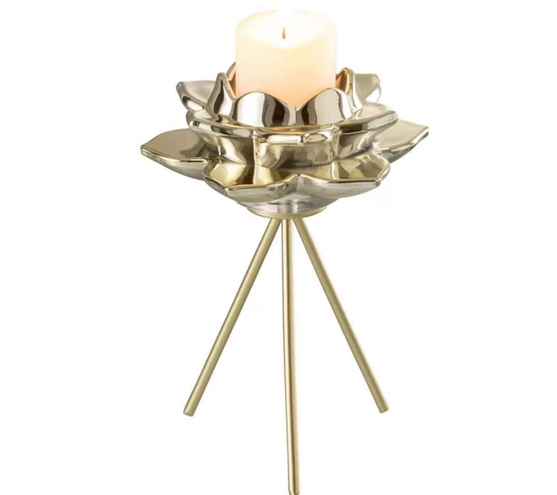 Flash Sale * Photophore Sur Pied "Fleur Verre" 21Cm Or