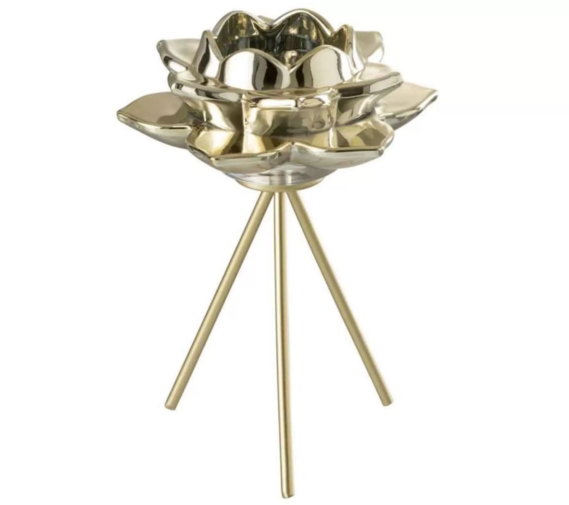 Flash Sale * Photophore Sur Pied "Fleur Verre" 21Cm Or