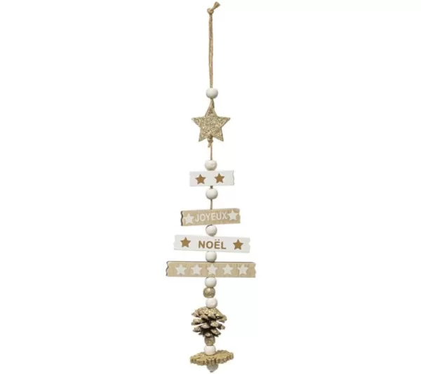 * Guirlande Et Boule De Sapin^Sujet De Noël Sapin "Cocon" 31Cm Blanc Et Naturel